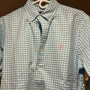 Polo Ralp Lauren, button down dress shirt, blue checkered. Size Medium.